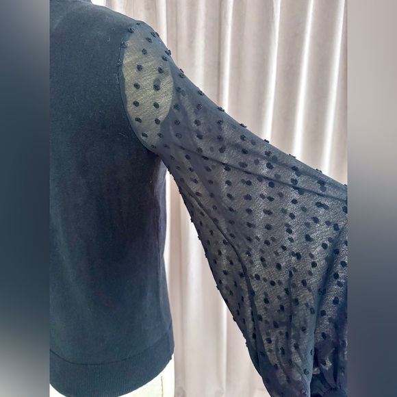 CeCe Black Mockneck Sweater with Sheer Dotted Sleeves - Picture 5 of 9